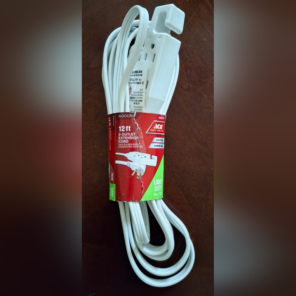 Ace Indoor 12 Ft White Extension Cord 16/3 STP-3  INP163SPT312WH